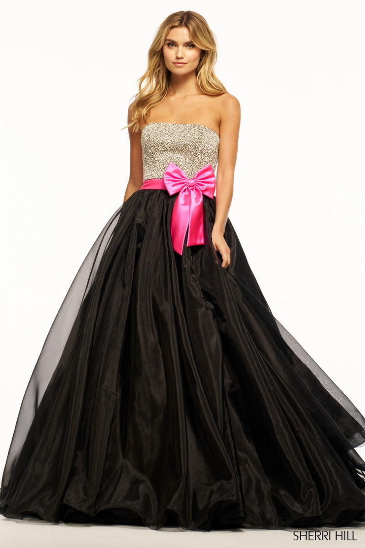 Sherri Hill 55956 Black Fuchsia Prom Dress