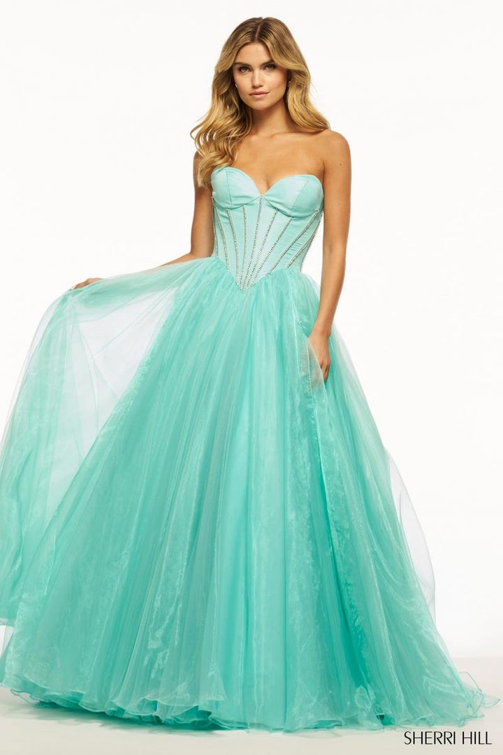 Sherri Hill 56028 Aqua Prom Dress