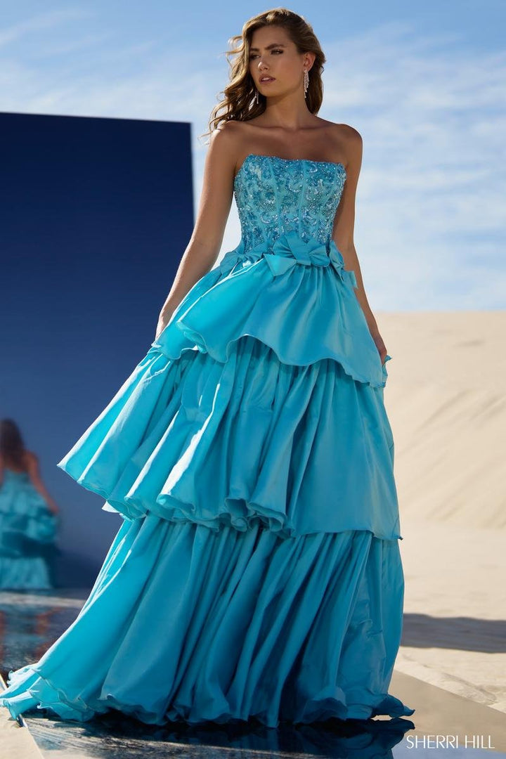 Sherri Hill 56838 Aqua Prom Dress