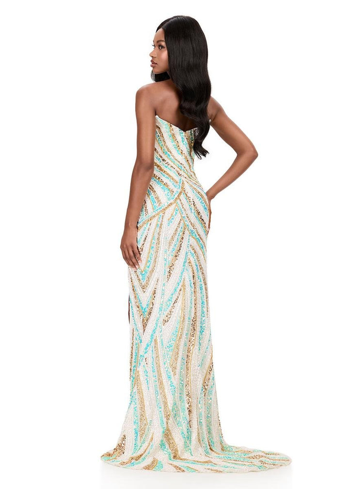 Ashley Lauren 12218 Aqua Ivory Prom Dress