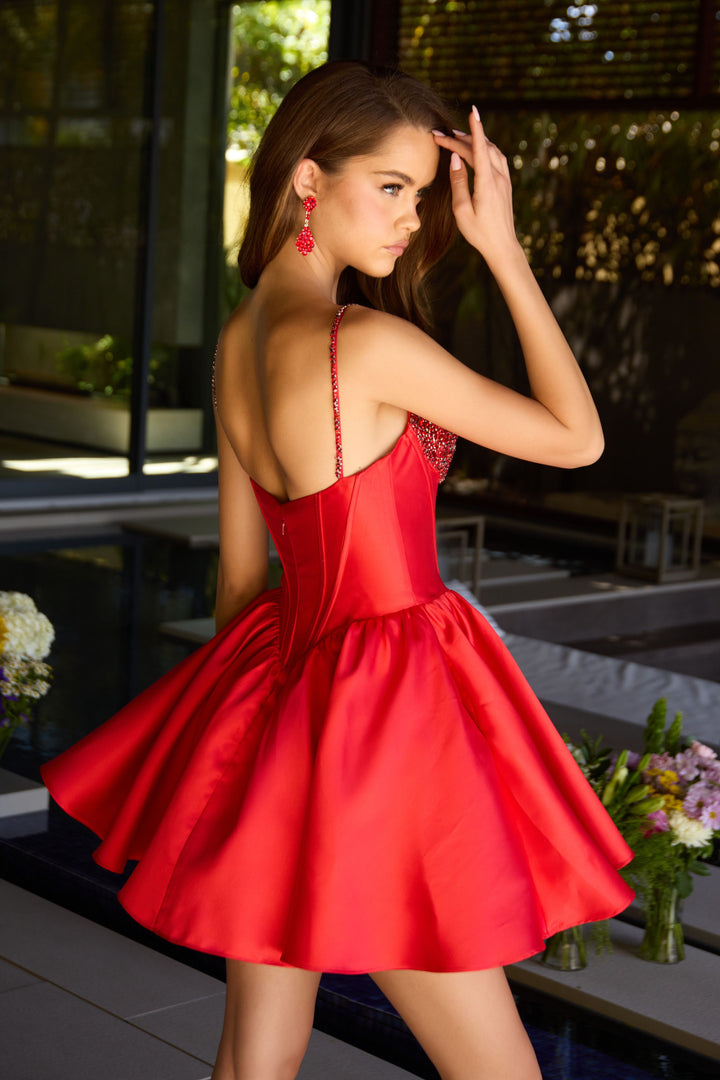 Ava Presley 42380 - Beaded Bodice Corset Flare Mini Dress
