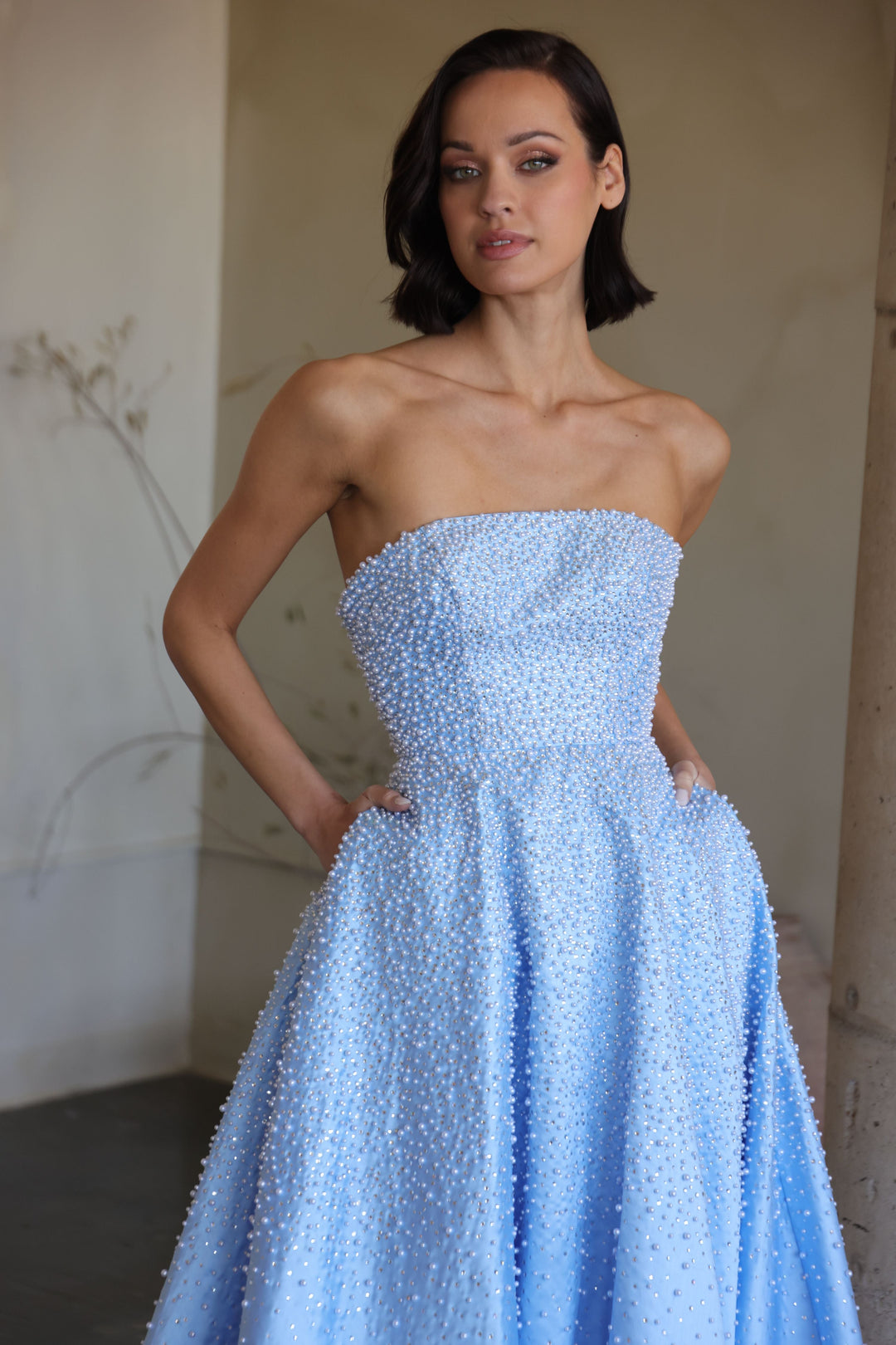 Ava Presley 42500 - Strapless Beaded Blush A Line Gown
