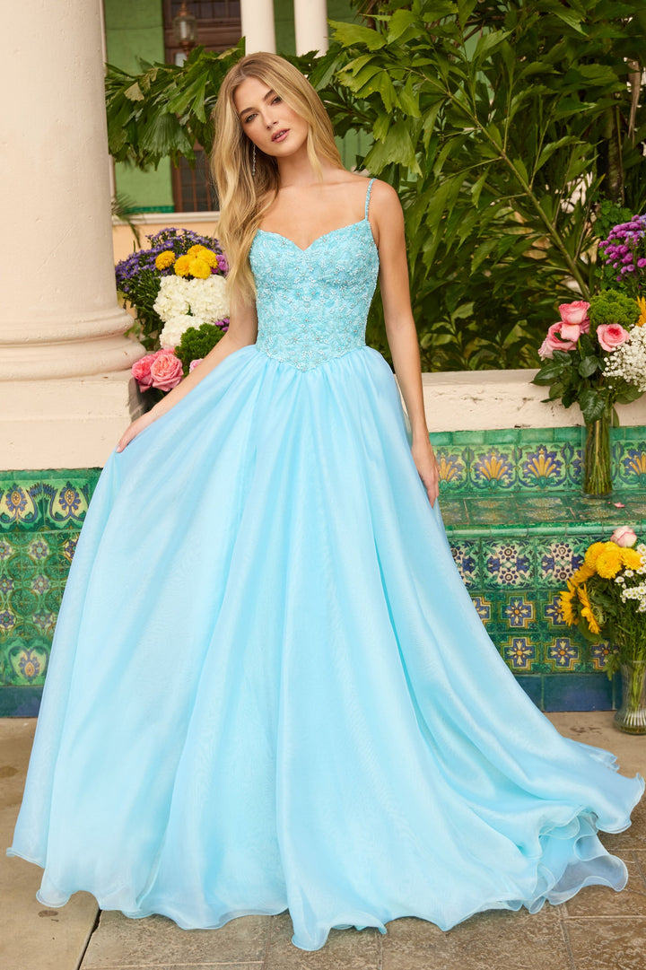 Ava Presley 47242 - Couture Beaded Ballgown with Organza Skirt Long Train