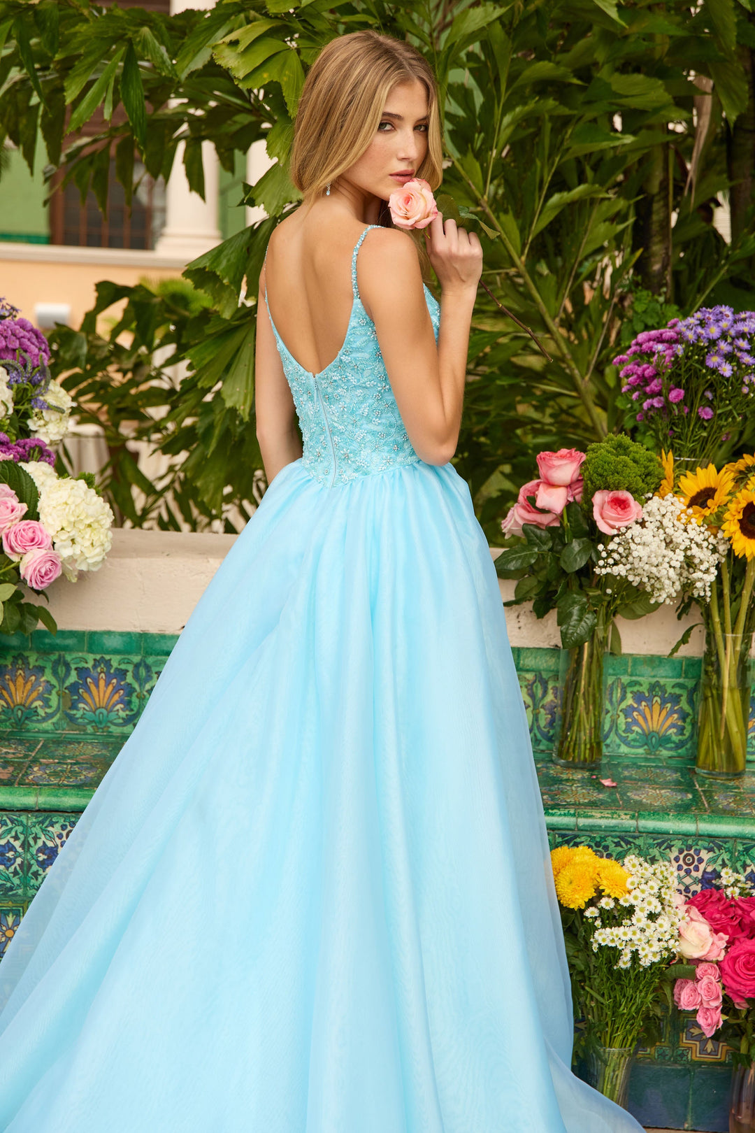 Ava Presley 47242 - Couture Beaded Ballgown with Organza Skirt Long Train