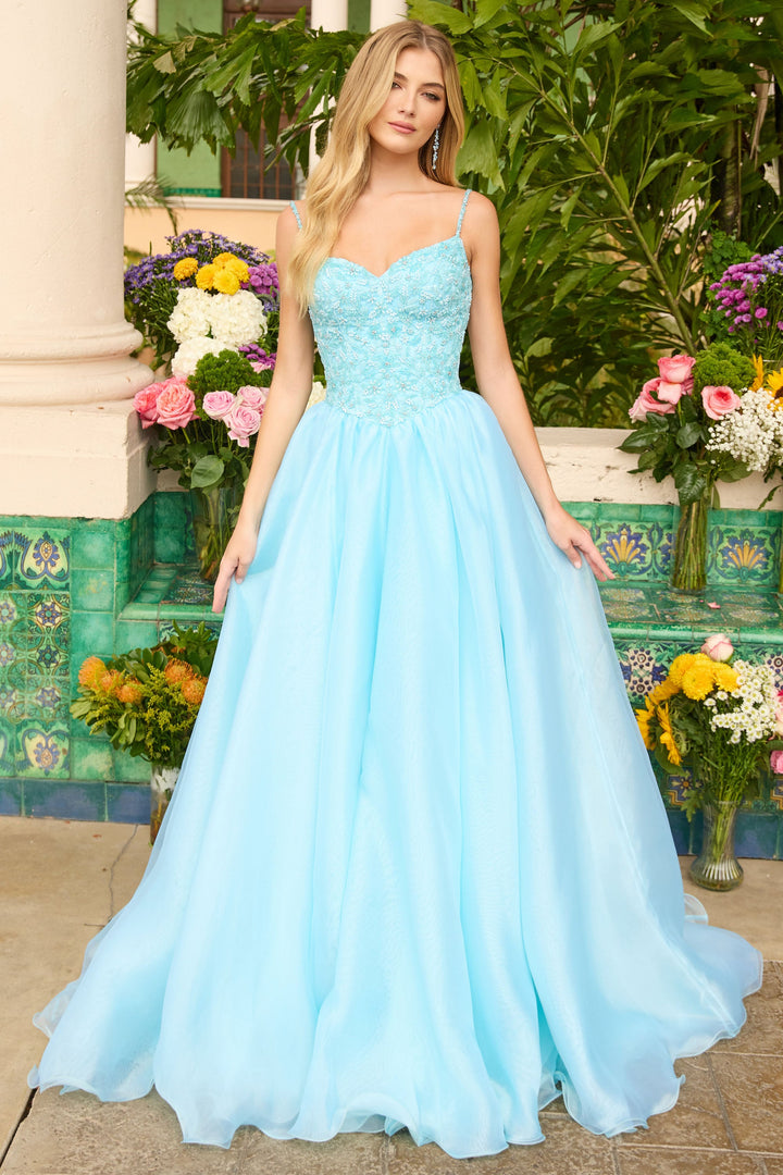 Ava Presley 47242 - Couture Beaded Ballgown with Organza Skirt Long Train