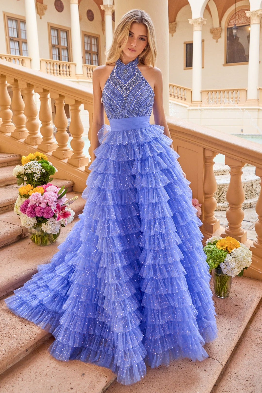Ava Presley 47258 - Beaded Bodice Tiered Ball Gown