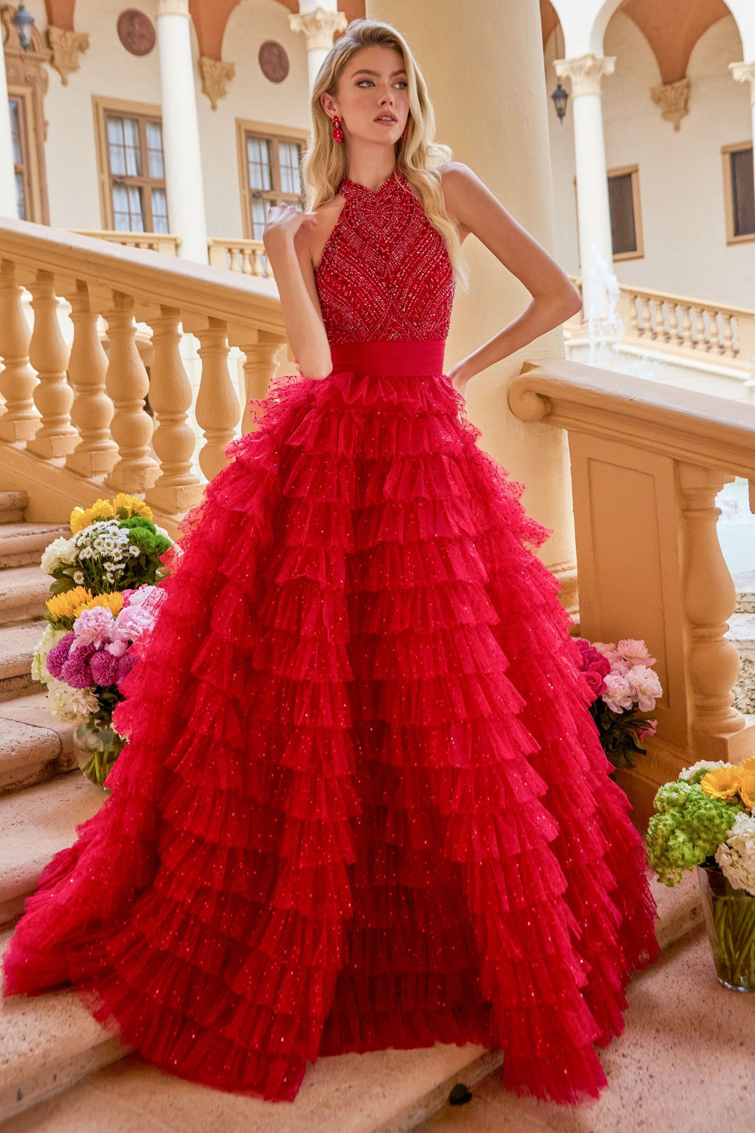 Ava Presley 47258 - Beaded Bodice Tiered Ball Gown