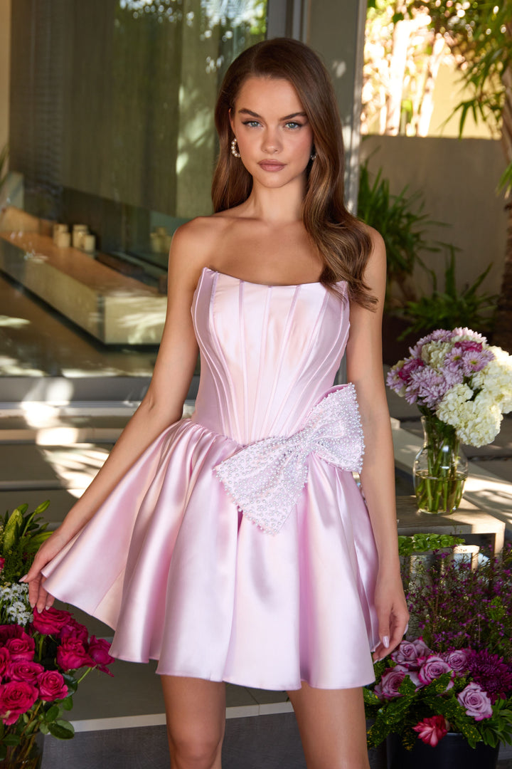 Ava Presley 47298 - Strapless Corset Bow Accent Mini Dress