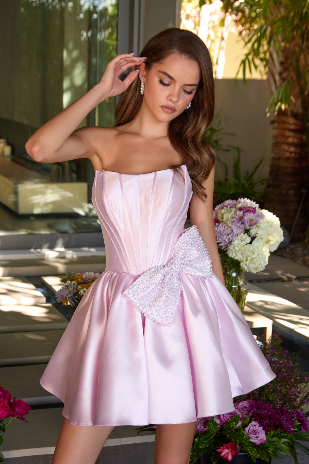 Ava Presley 47298 - Strapless Corset Bow Accent Mini Dress