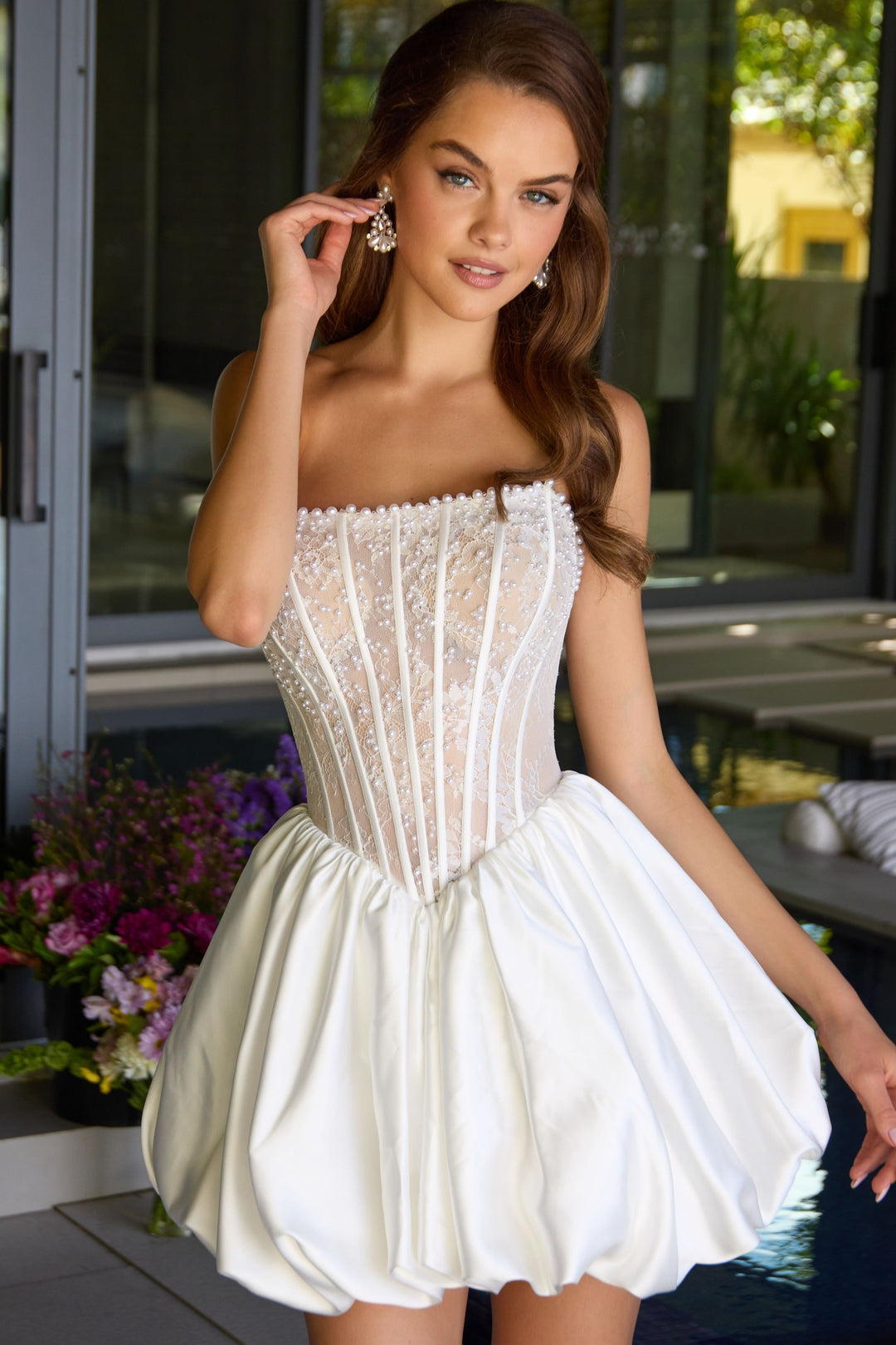 Ava Presley 47306 - Strapless Corset Beaded Bubble Hem Mini Dress