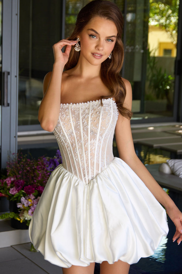 Ava Presley 47306 - Strapless Corset Beaded Bubble Hem Mini Dress