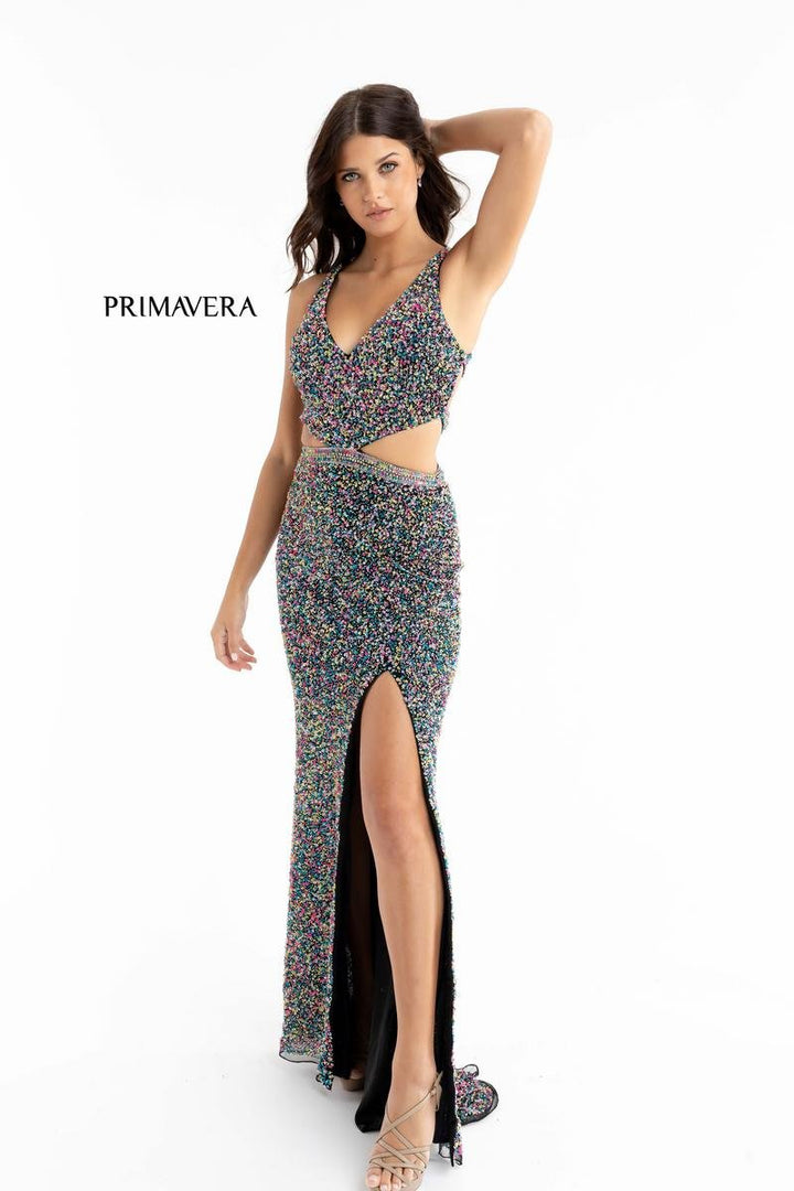 Primavera Couture 3744 Black Multi Prom Dress