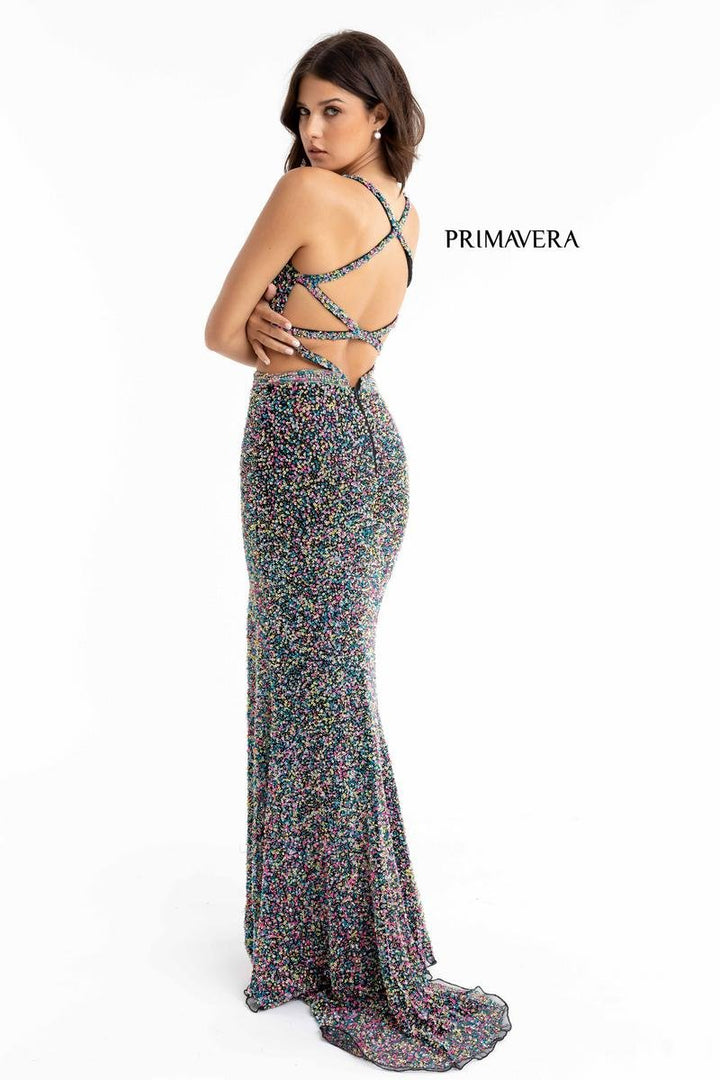 Primavera Couture 3744 Black Multi Prom Dress