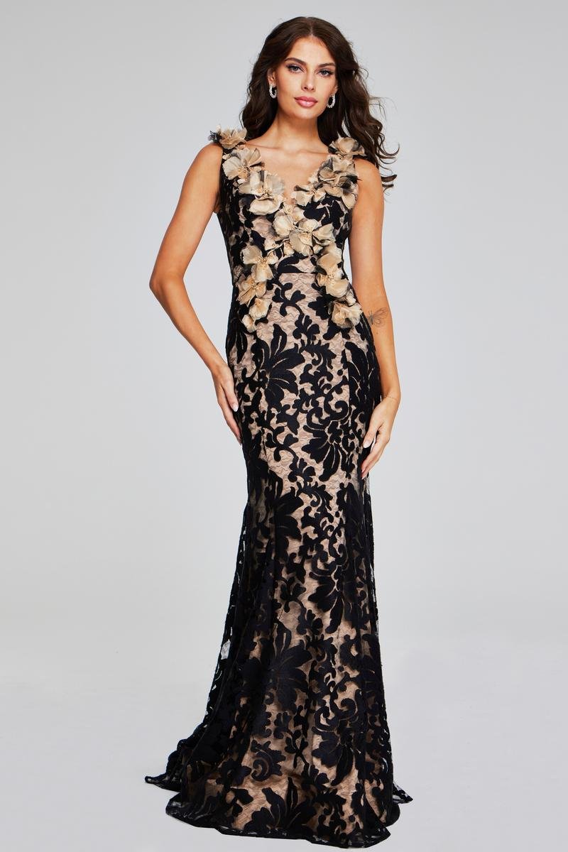 Jovani 38497 — Black/Nude