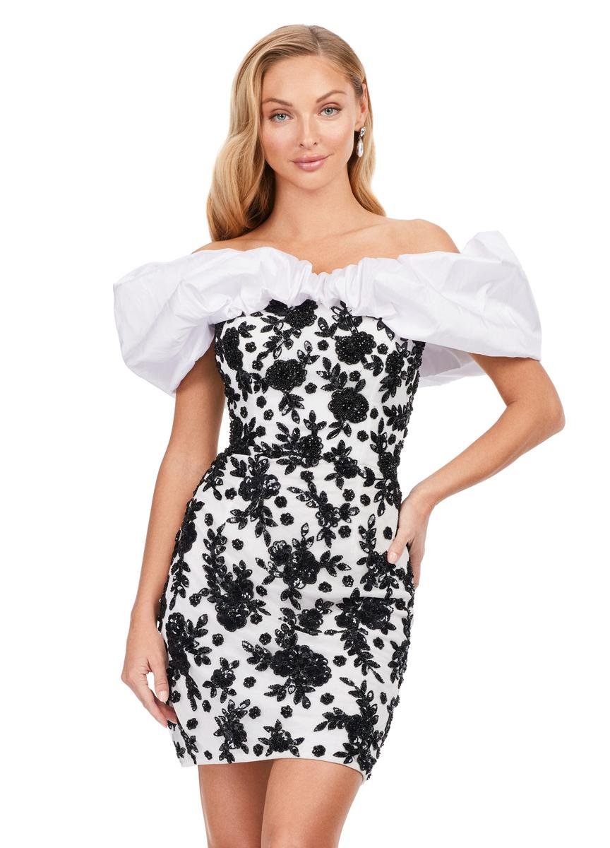 Ashley Lauren 4613 Black White Prom Dress