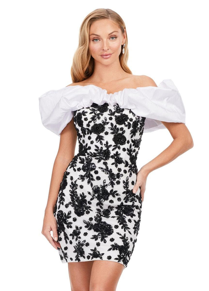Ashley Lauren 4613 Black White Prom Dress