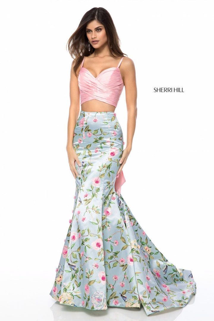 Sherri Hill 51943 Blush Aqua Print Prom Dress