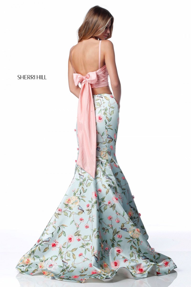Sherri Hill 51943 Blush Aqua Print Prom Dress