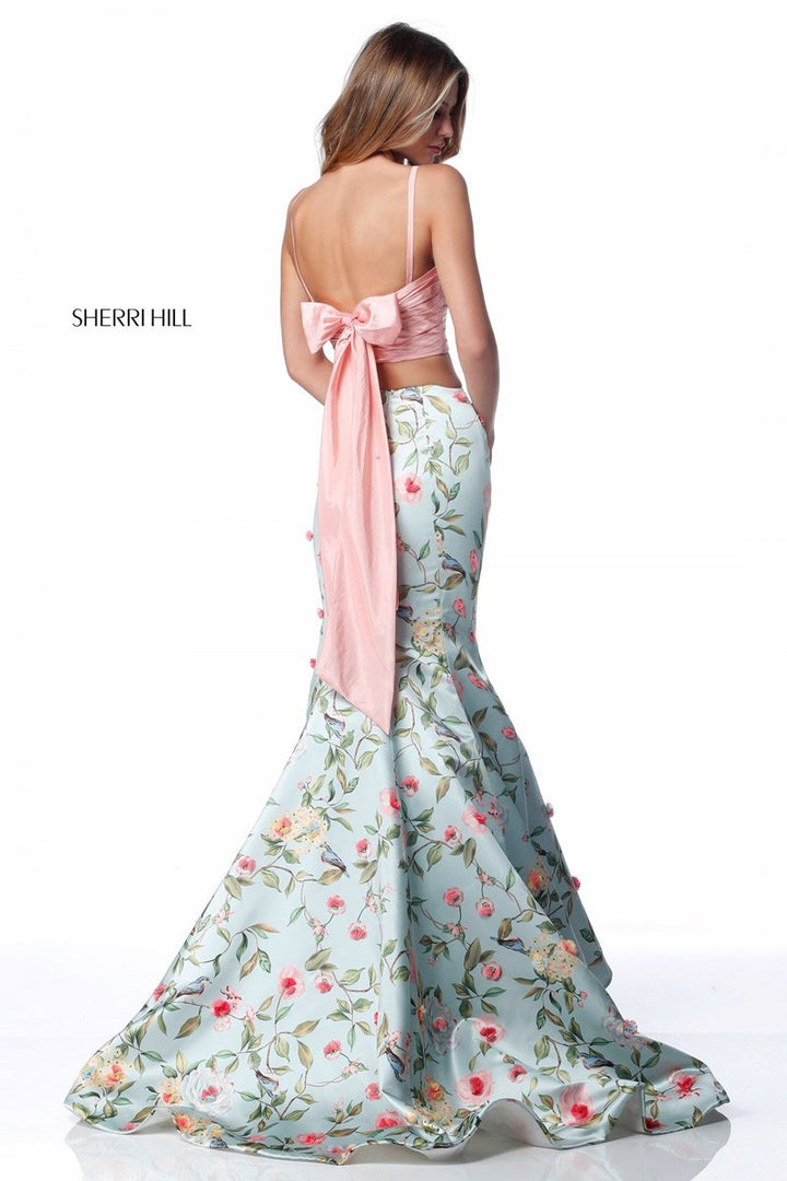 Sherri Hill 51943 Blush Aqua Print Prom Dress