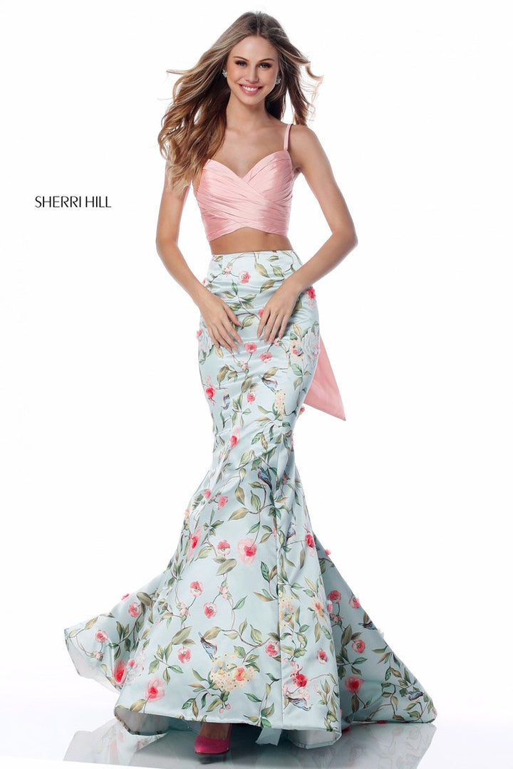 Sherri Hill 51943 Blush Aqua Print Prom Dress