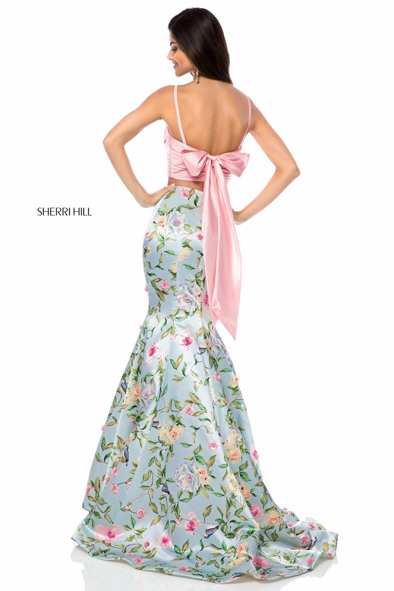 Sherri Hill 51943 Blush Aqua Print Prom Dress