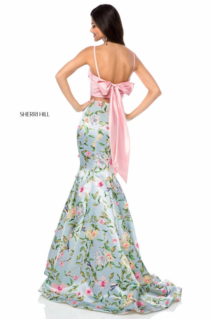 Sherri Hill 51943 Blush Aqua Print Prom Dress