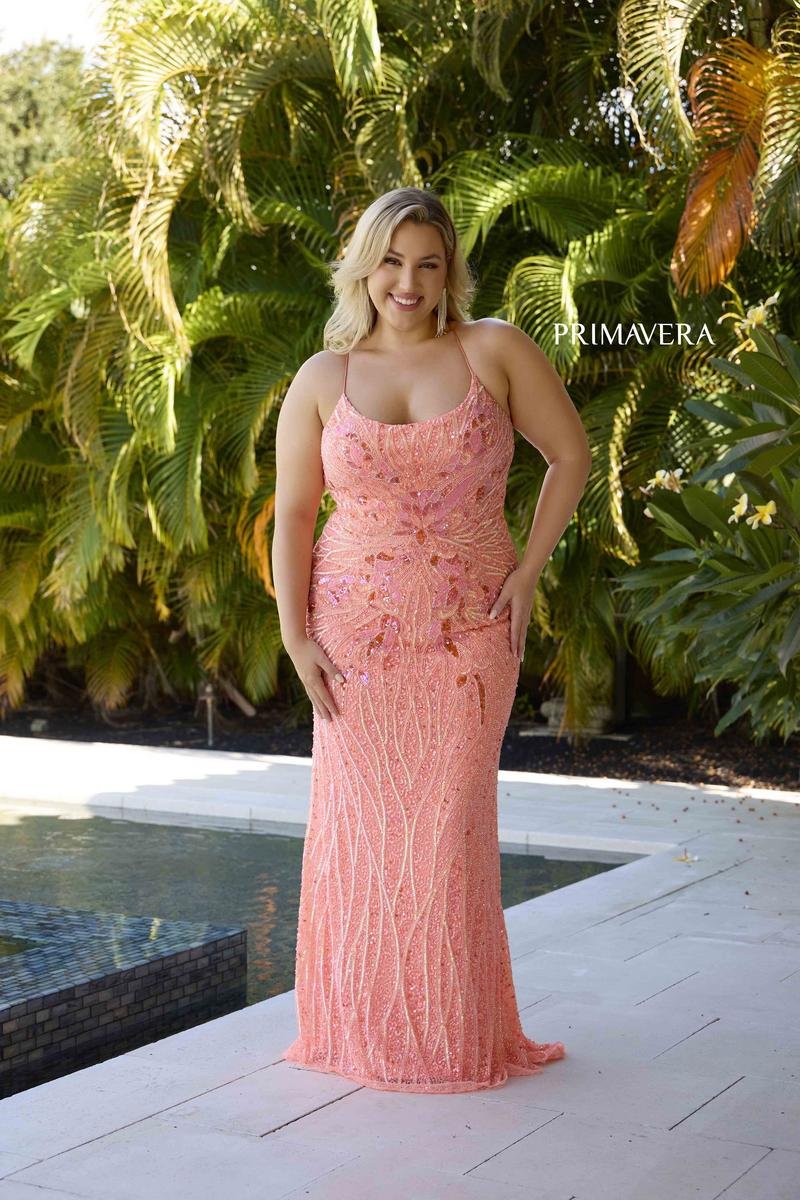 Primavera Couture 14072 Coral Prom Dress