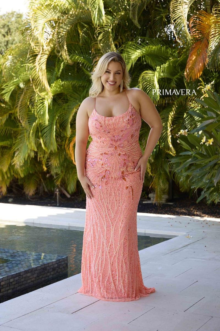Primavera Couture 14072 Coral Prom Dress