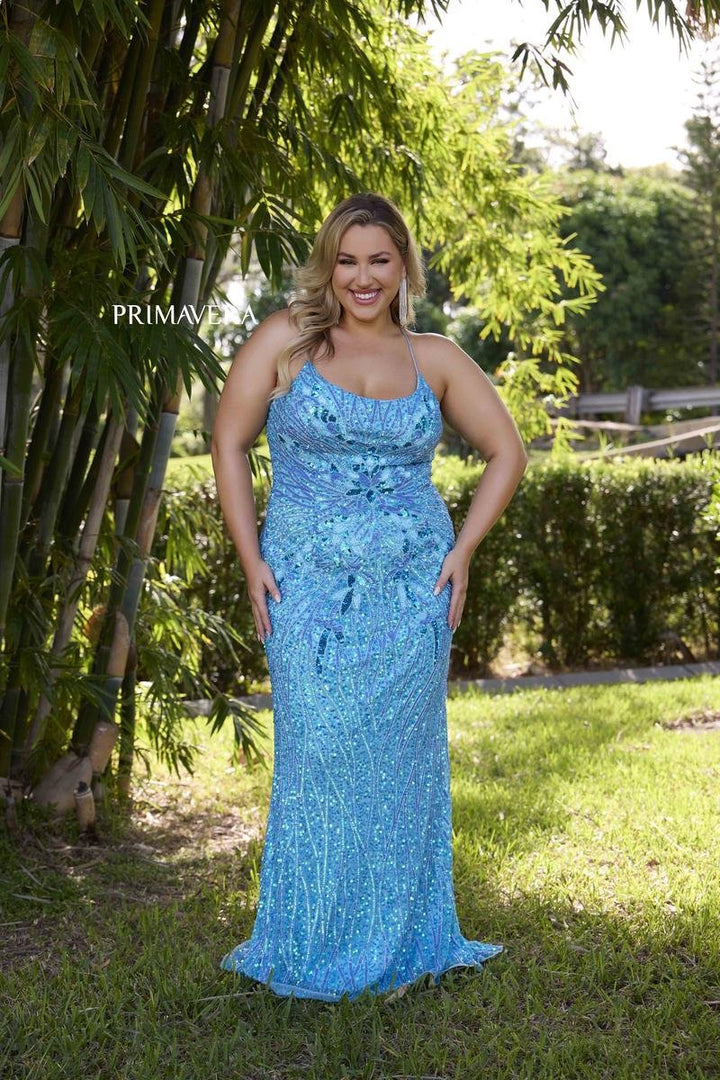 Primavera Couture 14072 Crystal Blue Prom Dress