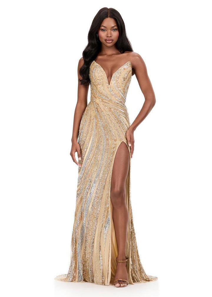 Ashley Lauren 12231 Gold Prom Dress
