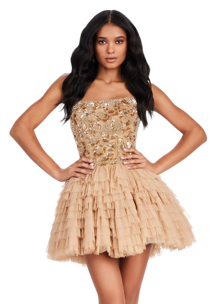 Ashley Lauren 4671 Gold Prom Dress