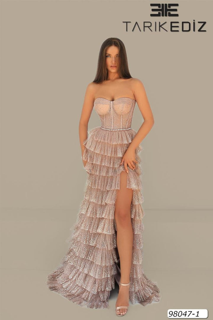 Tarik Ediz 98047 Gold Prom Dress