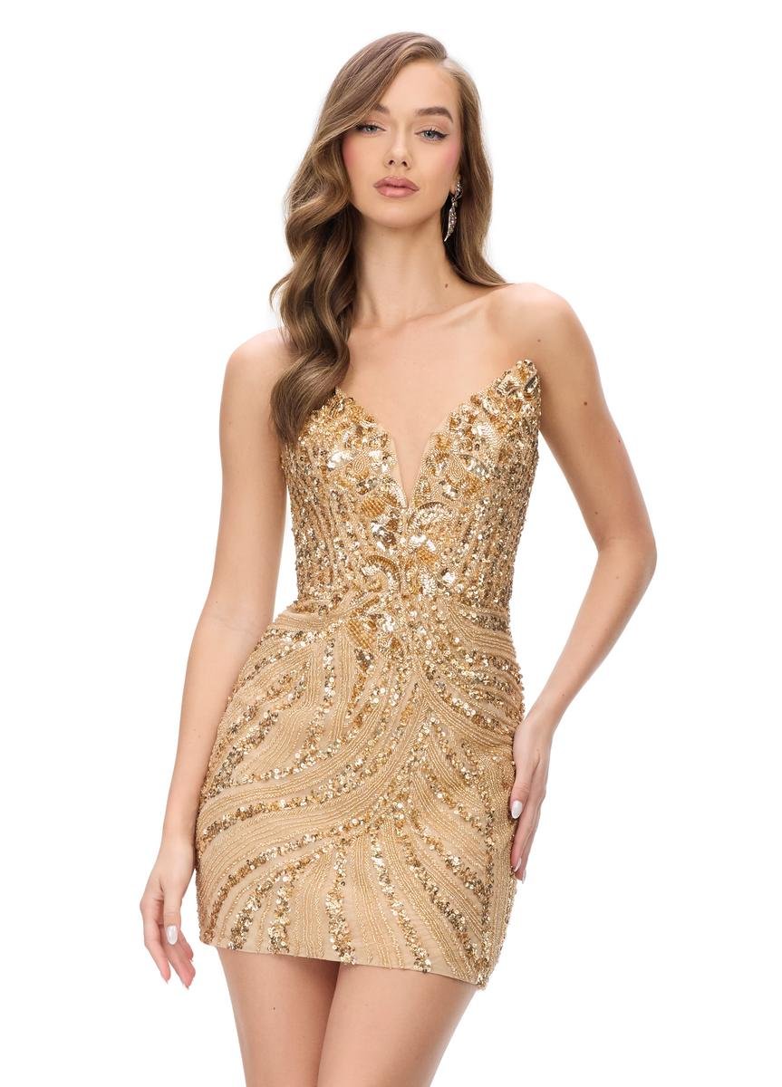 Ashley Lauren 4500 Gold Prom Dress