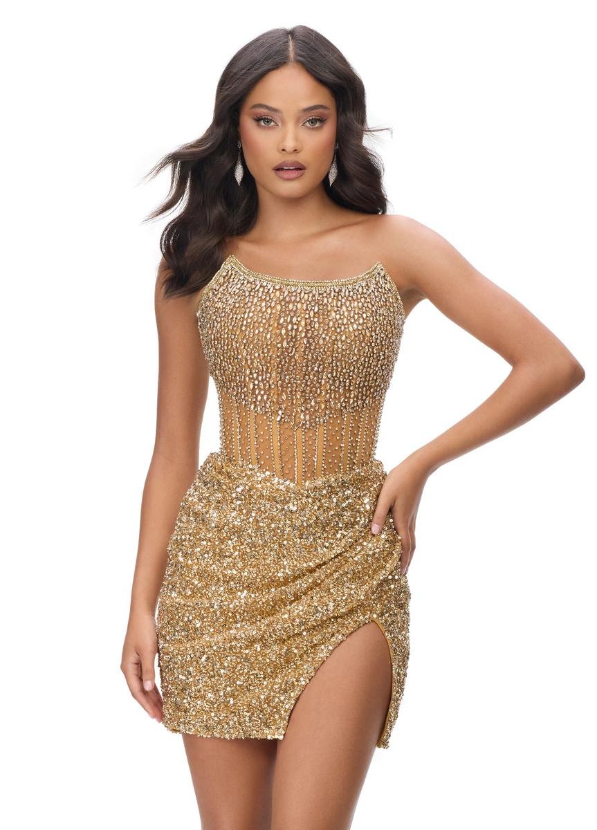 Ashley Lauren 4564 Gold Prom Dress