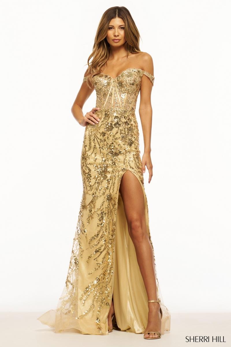 Sherri Hill 56101 Gold Prom Dress