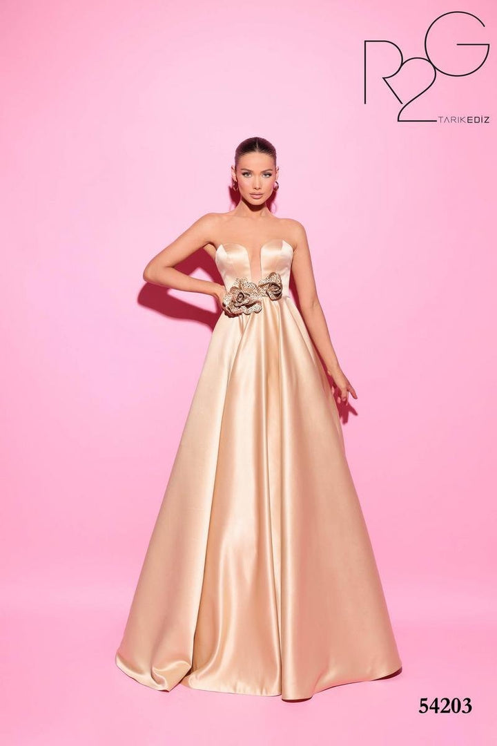 Tarik Ediz 54203 Gold Prom Dress