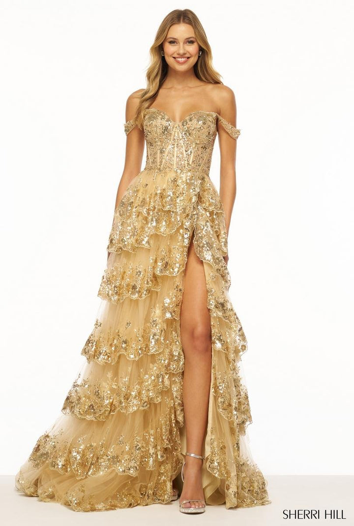 Sherri Hill 55500 Gold Prom Dress