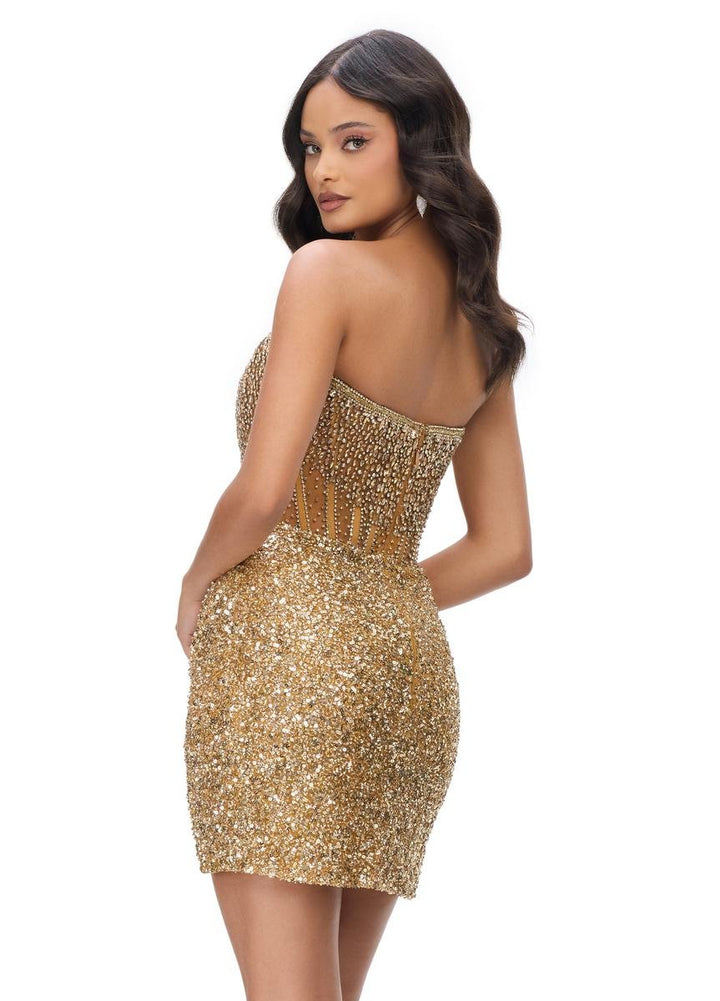 Ashley Lauren 4564 Gold Prom Dress