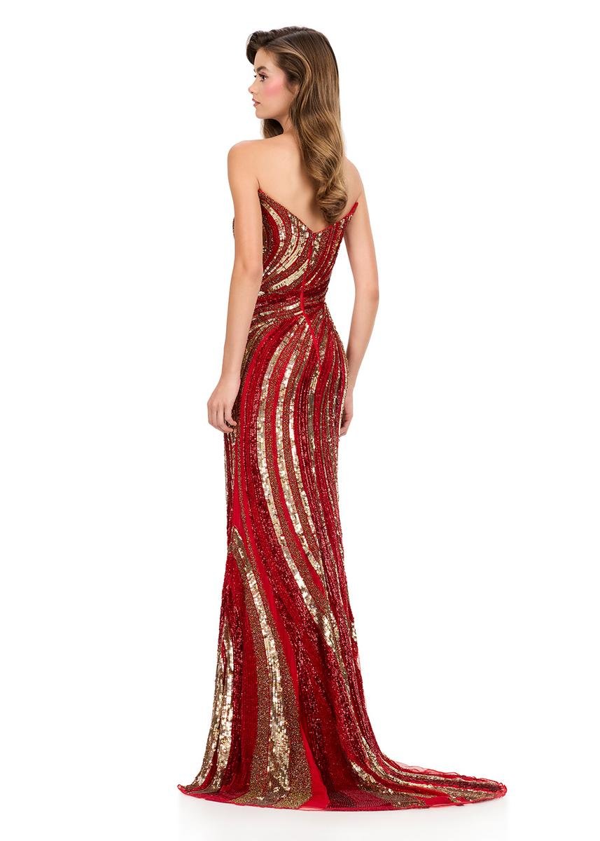 Ashley Lauren 12231 Gold Red Prom Dress