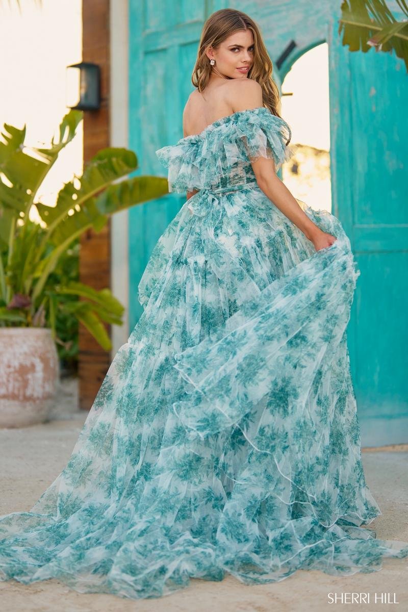 Sherri Hill 56128 Green Print Prom Dress