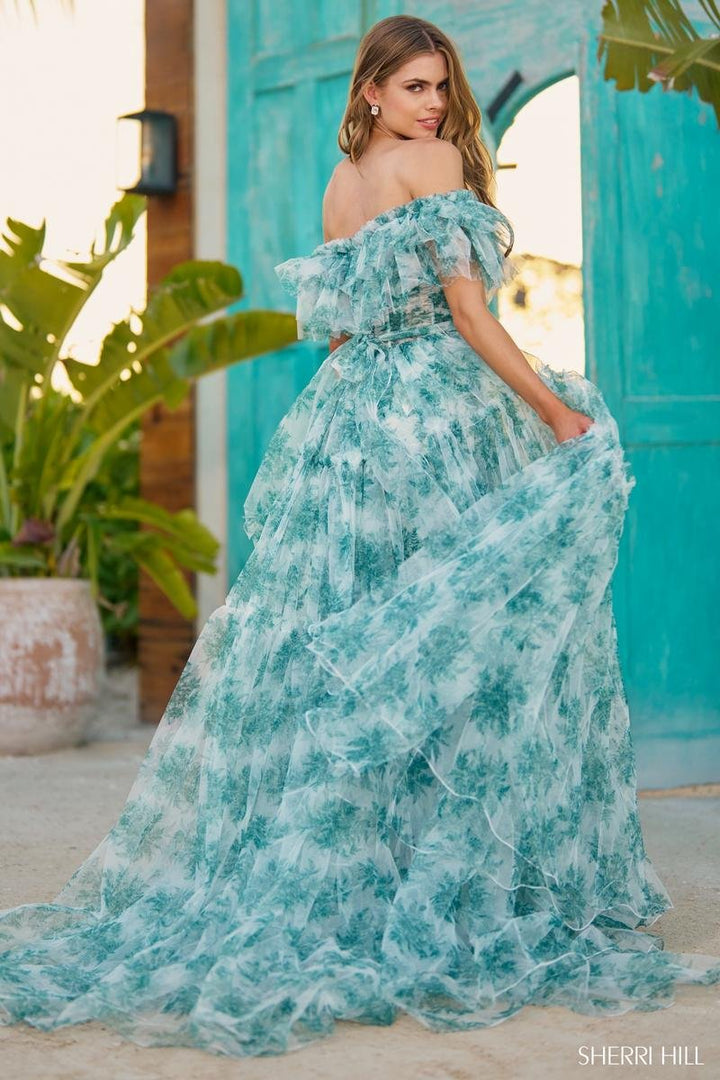 Sherri Hill 56128 Green Print Prom Dress
