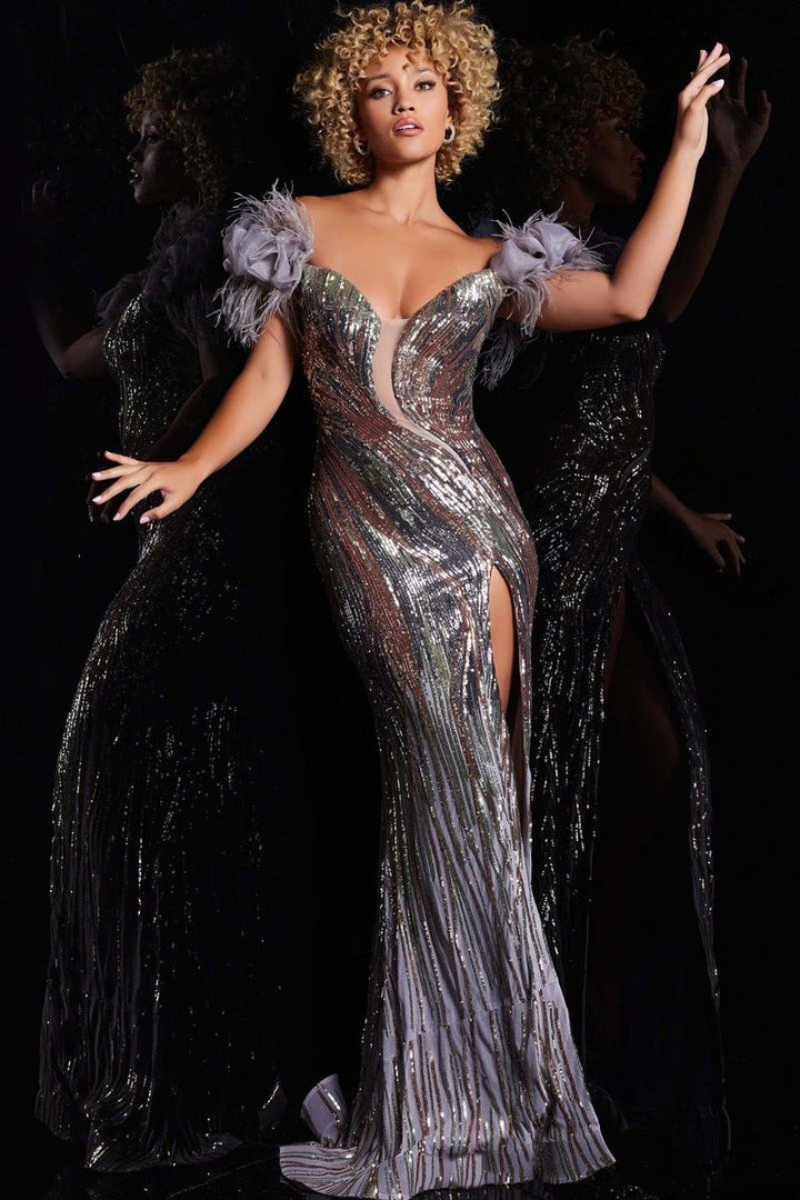Jovani 38679 Grey Rose Gold Prom Dress