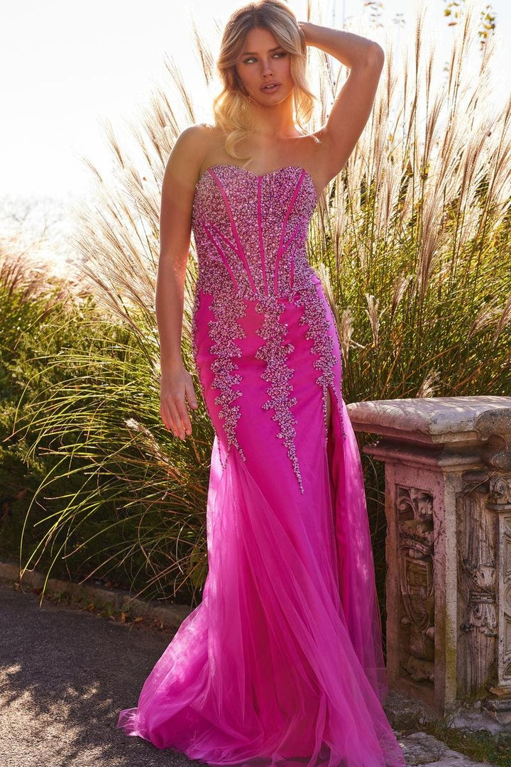 Jovani 22538 Hot Pink Silver Prom Dress