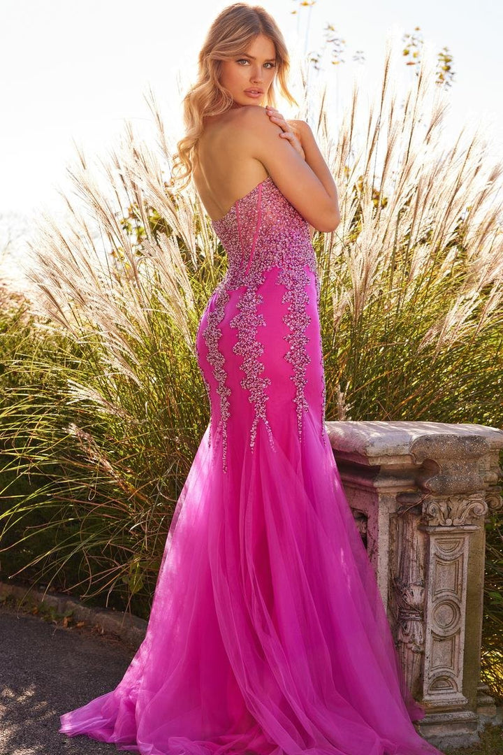 Jovani 22538 Hot Pink Silver Prom Dress