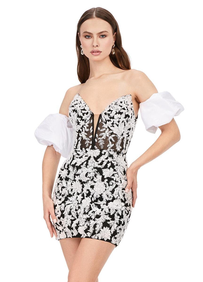 Ashley Lauren 4614 Ivory Black Prom Dress