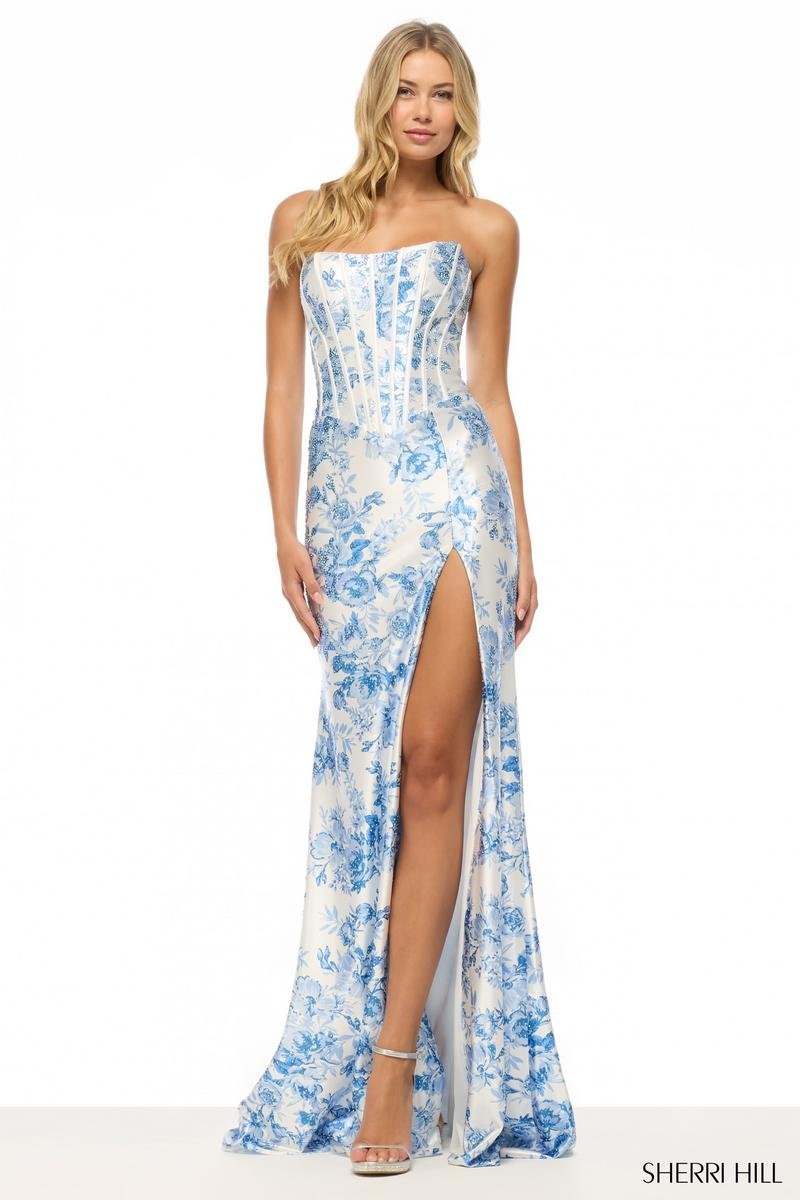 Sherri Hill 57844 Ivory Blue Prom Dress