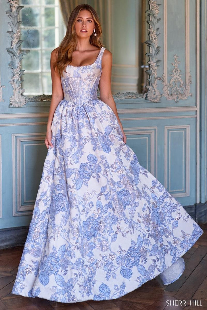 Sherri Hill 57731 Ivory Light Blue Prom Dress