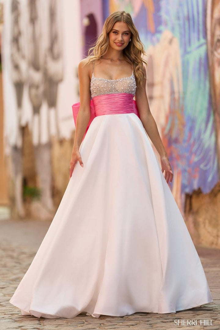 Sherri Hill 55595 Ivory Pink Prom Dress