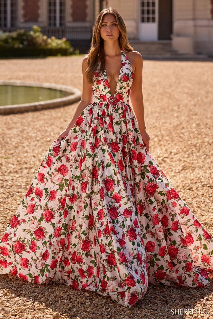 Sherri Hill 57726 Ivory Print Prom Dress