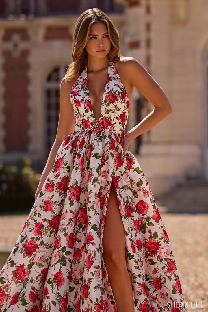 Sherri Hill 57726 Ivory Print Prom Dress